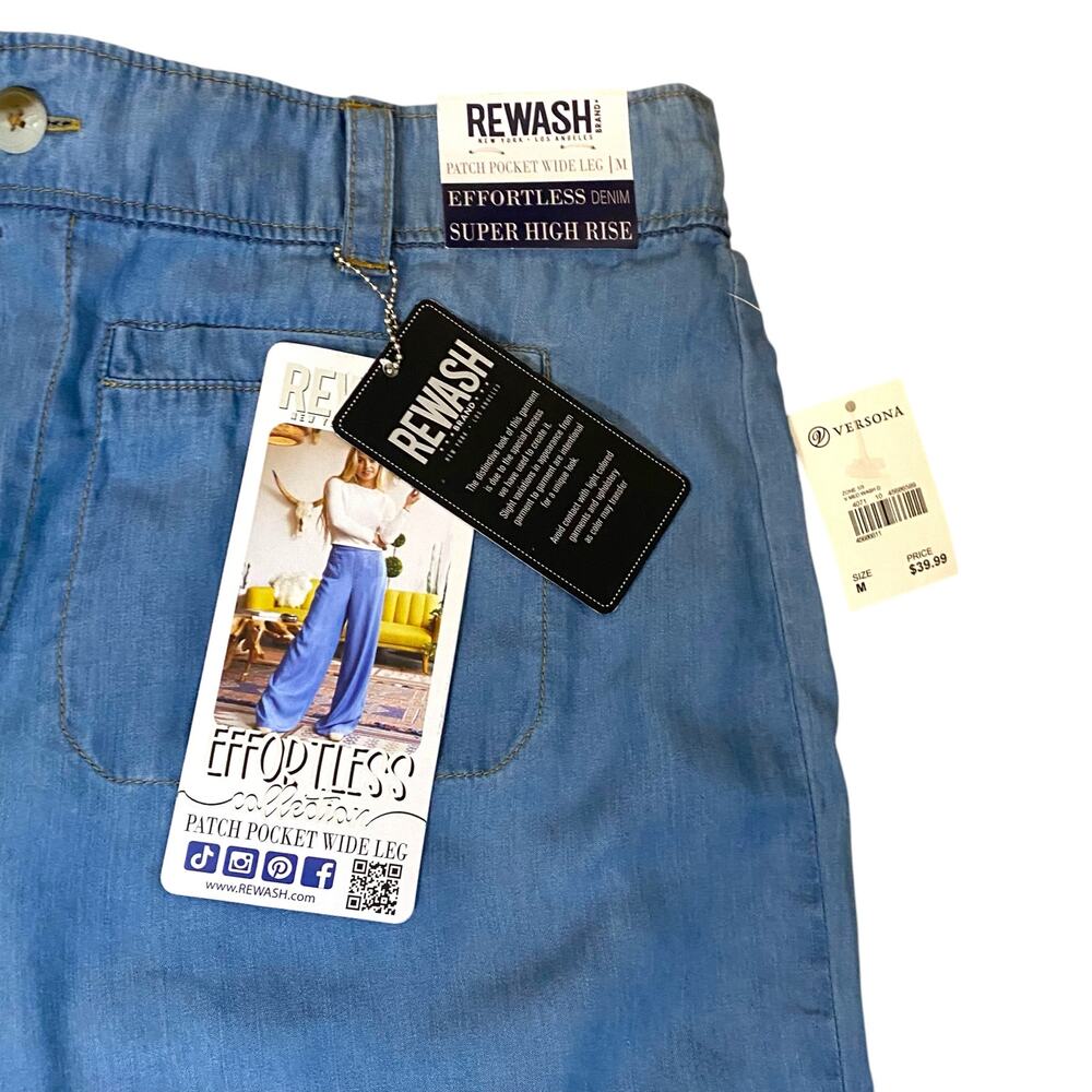 NWT Rewash Patch Pocket Wide Leg Effortless Denim Super High Rise Size Medium - Picture 4 of 12
